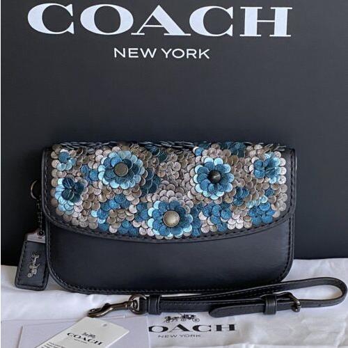 Coach Black/blue/multi Leather Multi Color Sequin Clutch 31833