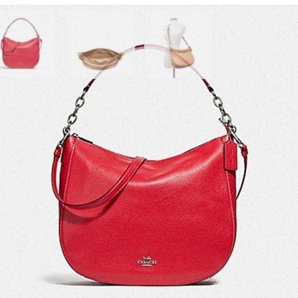 Coach 31399 Pebble Leather Elle Hobo Purse Bag Sv/red