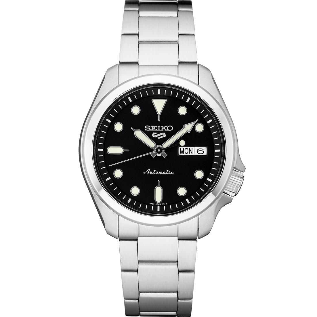 Seiko Men`s 5 Sports Automatic Black Dial Stainless Steel Watch SRPE55