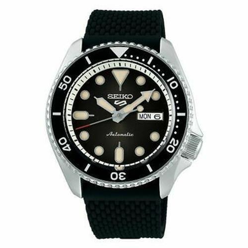 Seiko 5 Sports 24-Jewel Automatic Black Dial Silicone Strap Men`s Watch SRPD95