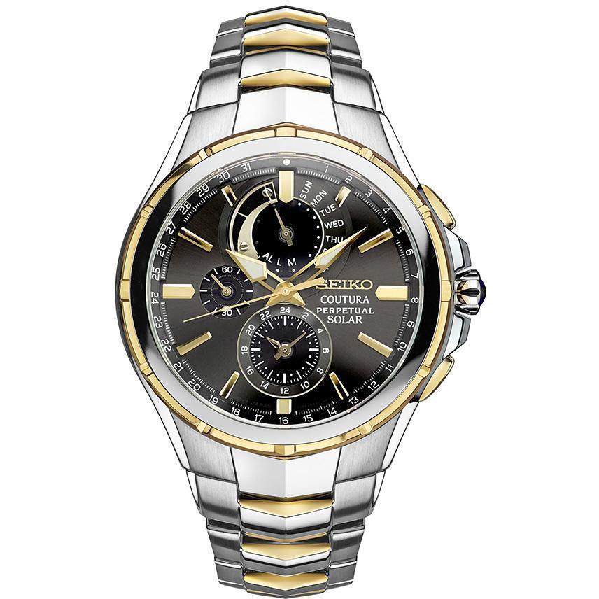 Seiko Men`s Solar Coutura Perpetual Chronograph Two Tone Watch SSC376 - 