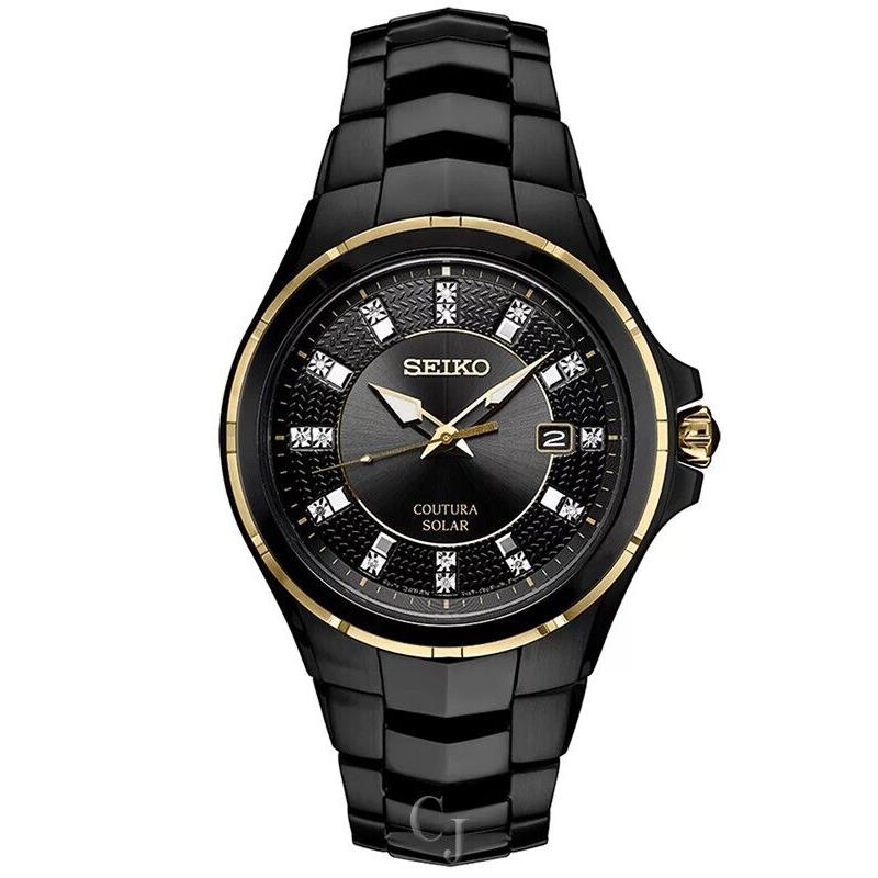 Seiko Coutura Black Dial Men S Watch SNE506 - Dial: Black, Band: Black, Bezel: Gold