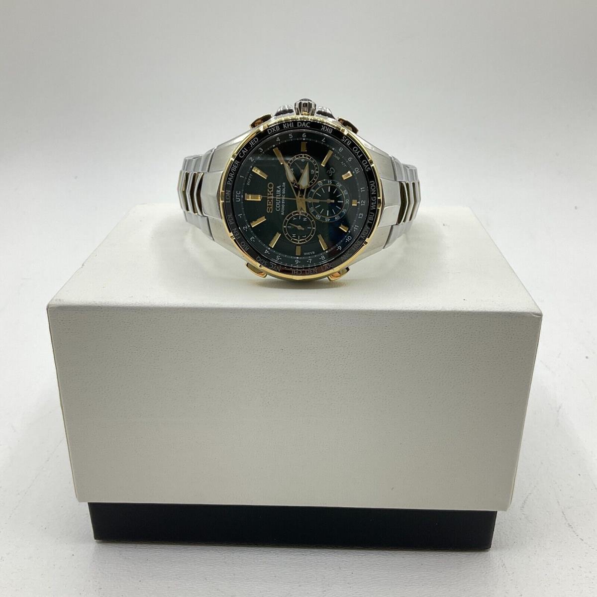 Seiko Coutura Radio Sync Solar 44.5mm Mens Watch Stainless Steel Green Dial