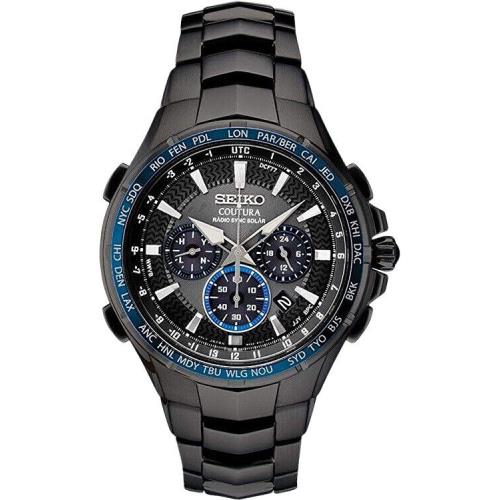 Seiko Coutura Radio Sync Solar Chronograph 44.5 mm Black Dial Men`s Watch SSG021