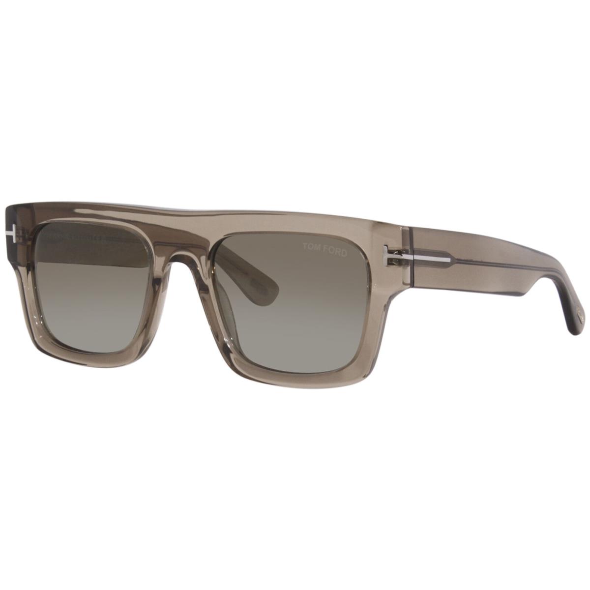 Tom Ford Fausto TF711 47Q Sunglasses Men`s Shiny Oyster/brown Gradient 53mm - Frame: Brown, Lens: Green