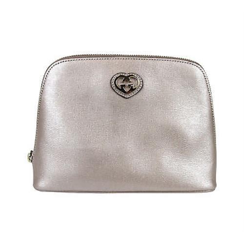 Gucci Leather Pouch Clutch Bag W/heart Pink Large 338189 5711 s