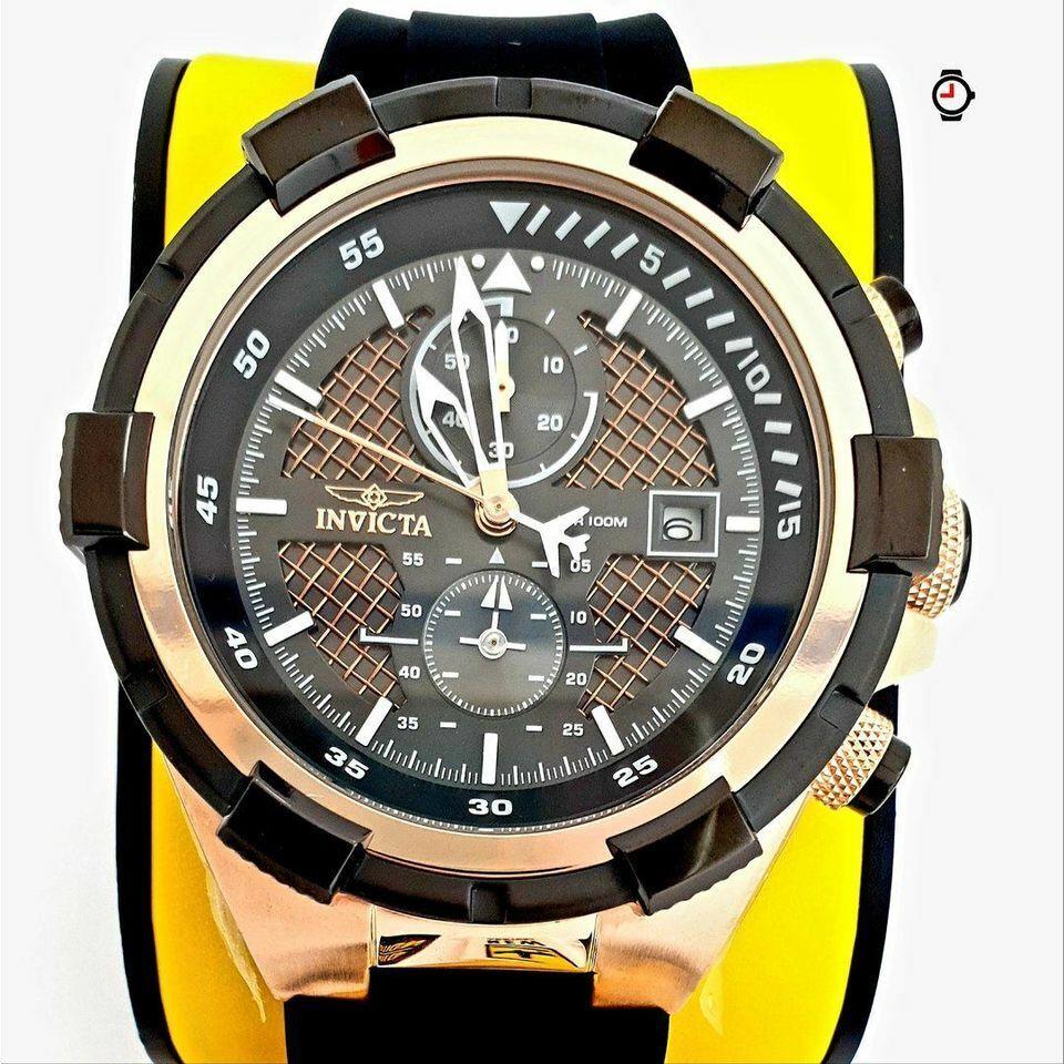 Invicta Men`s 50mm Pilot Aviator Chronograph Rose Tone SS Silicone Strap Watch