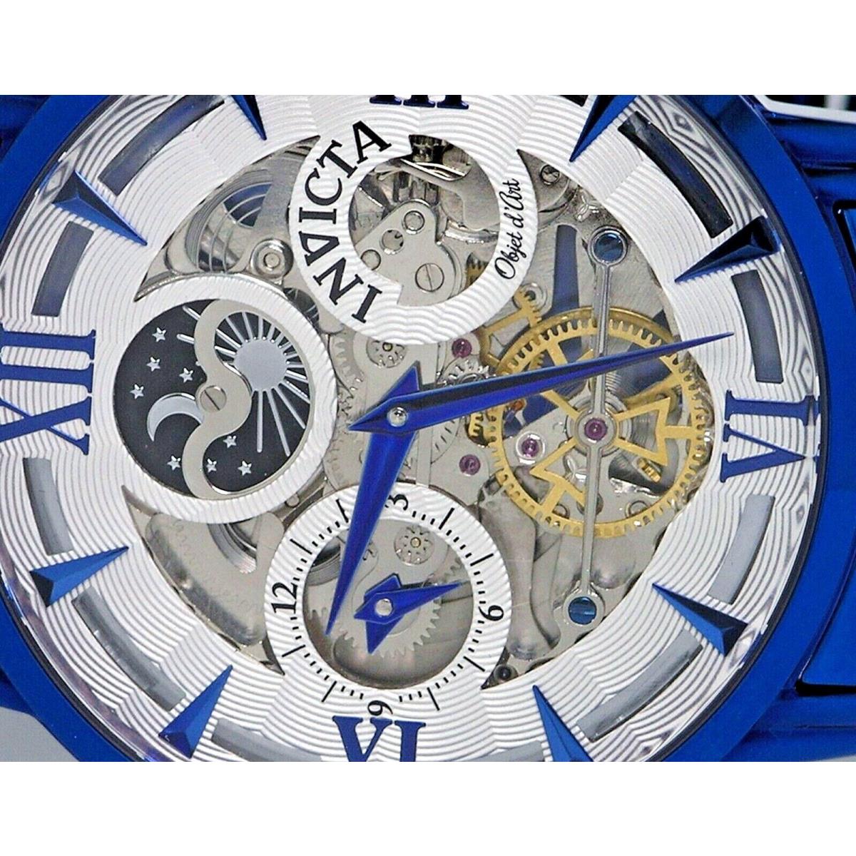 Invicta 40988 Objet D Art Automatic Skeleton Dual Time Blue Steel Watch 47MM