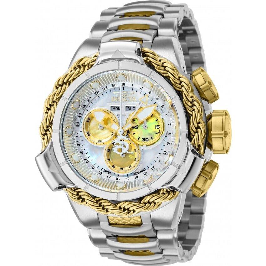 Invicta Men Subaqua Alpha 51mm Chronograph Dial Gold Stainless Steel Swiss Watch - Dial: Silver, Band: Multicolor, Bezel: Gold, Silver