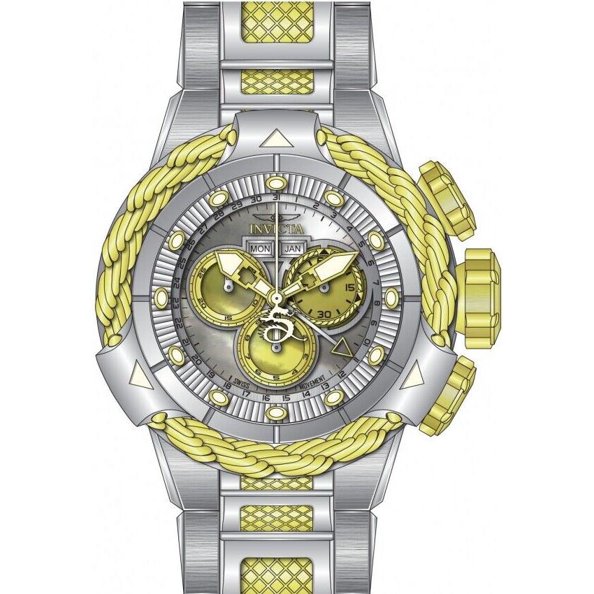 Invicta Men`s 51mm Subaqua Alpha White Gold Dial Silver Gold Band Chrono Watch - Dial: Silver, Band: Multicolor, Bezel: Gold, Silver