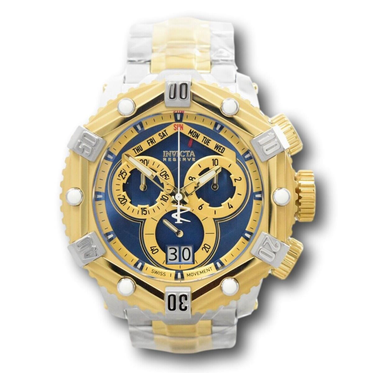 Invicta Reserve Huracan Men`s 53mm Silver Blue Swiss Chronograph Watch 36628 - Dial: Blue, Gold, Band: Gold, Silver, Yellow, Bezel: Gold, Silver, Yellow