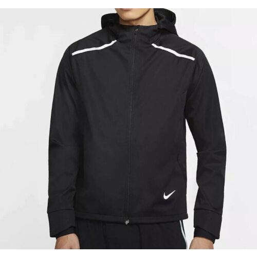 Nike Shield Mens Black Hooded Running Jacket Size Medium BV4880-010 Reflective