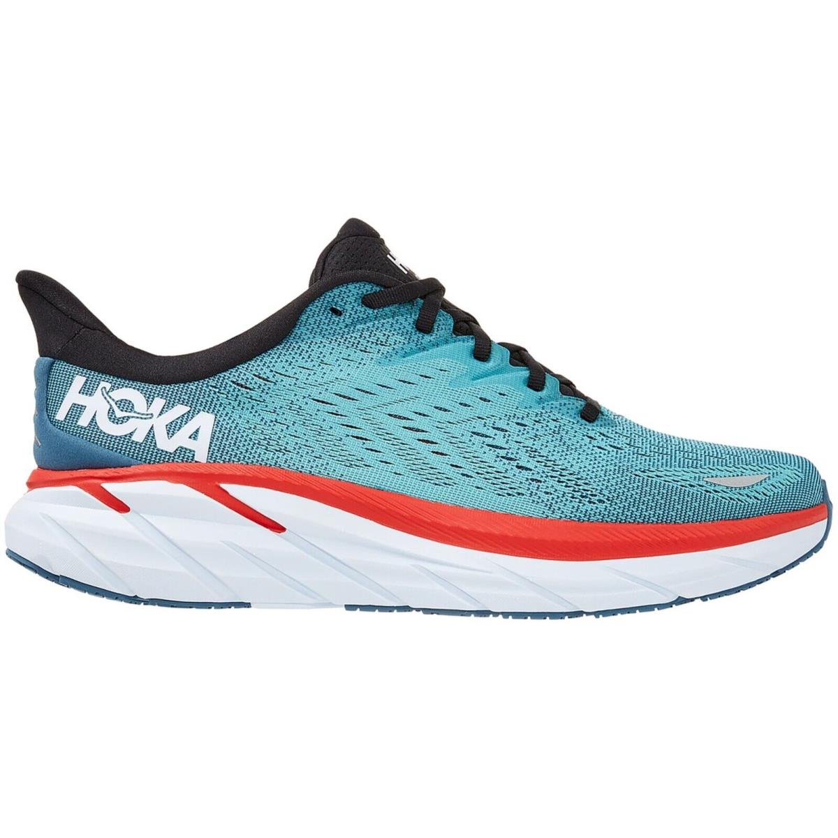 Hoka One One Clifton 8 Men`s Running Shoes Teal Red Aqua Sizes 7-15 - Blue
