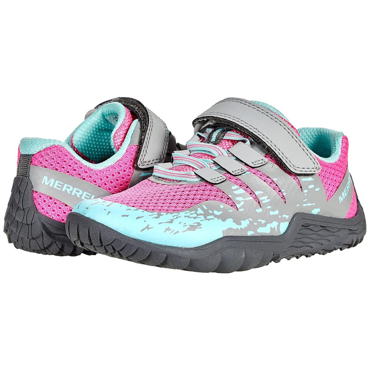 Girl`s Shoes Merrell Kids Trail Glove 5 A/c Toddler/little Kid/big Kid Grey/Hot Pink/Turquoise