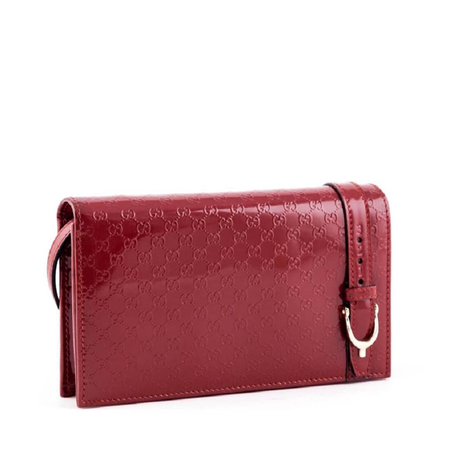 Gucci Women GG Guccissma Red Patent Leather Wallet on a Strip Cross Body