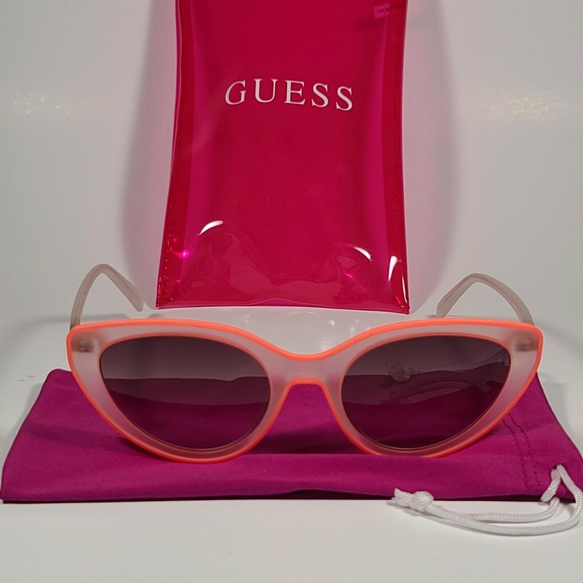 Guess GU3061 44F Cat Eye Sunglasses Orange Matte Crystal Frame Brown