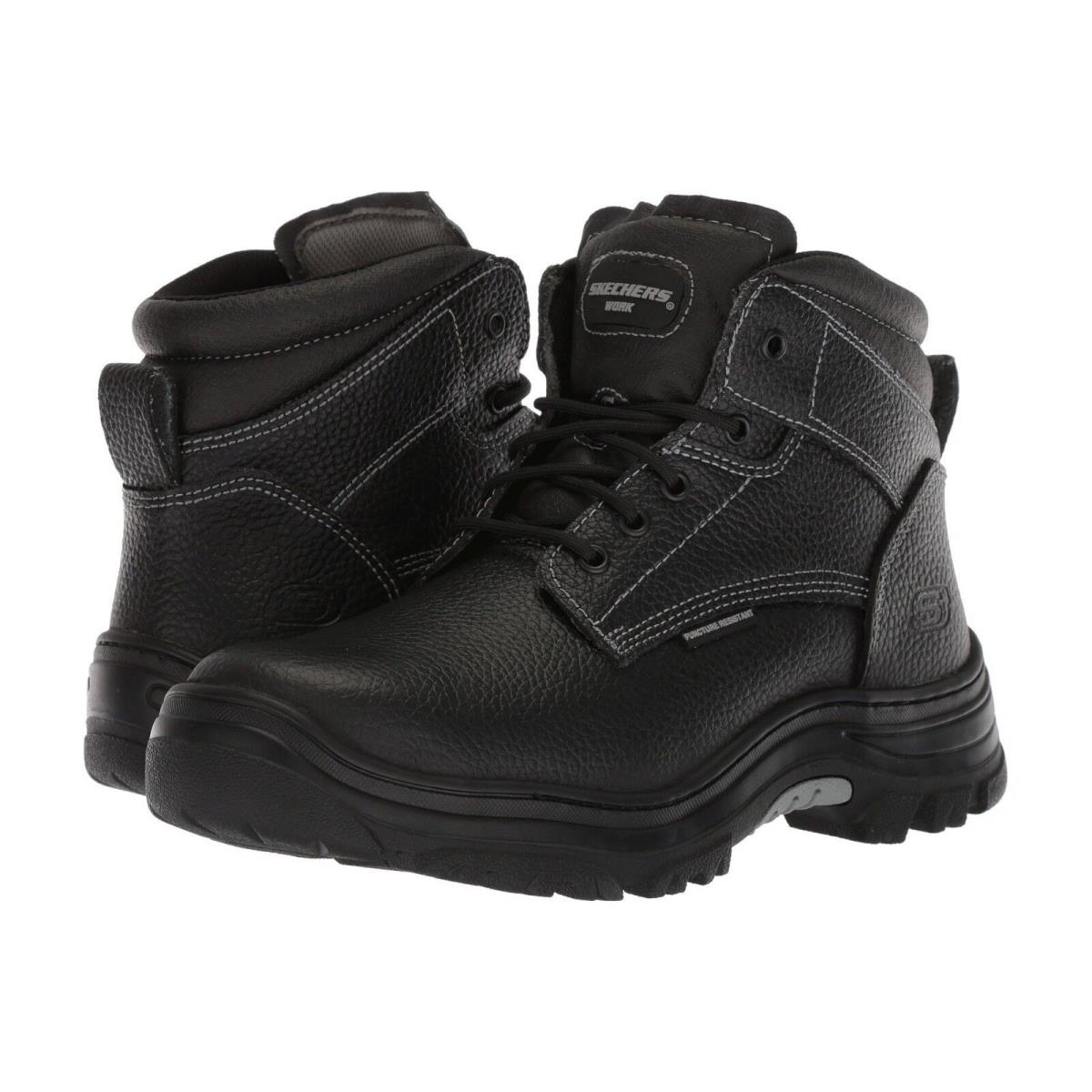 Skechers Men`s Steel Toe Work Boots Puncture Resistant Leather Lightweight Shoes Black