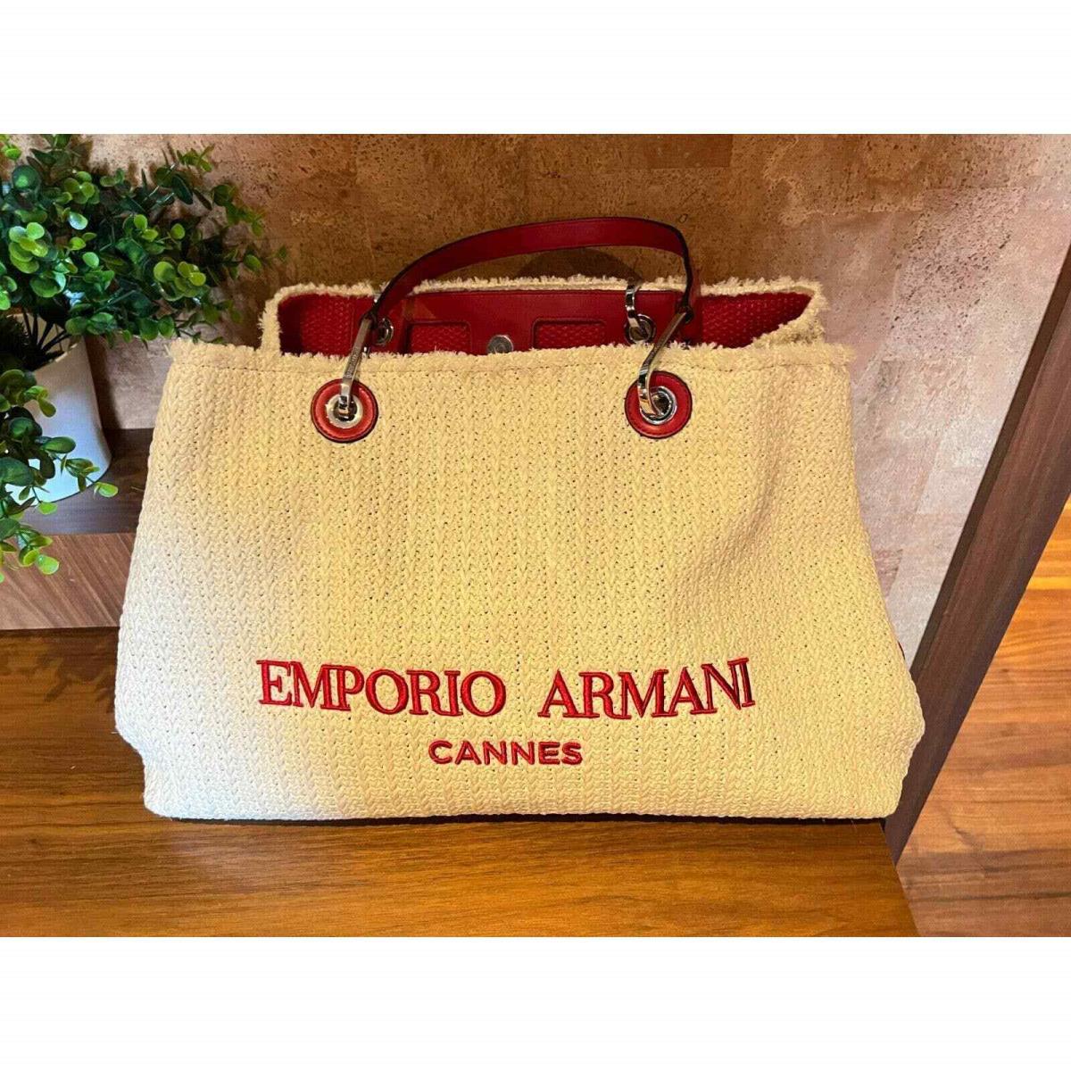 Emporio Armani Large Myea Shopper Shoulder Tote Cannes Bag White Red