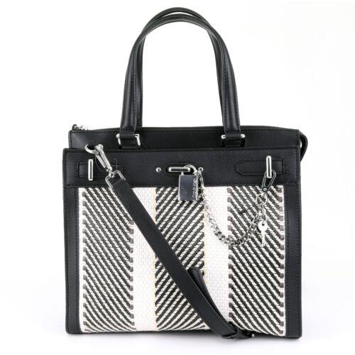 Calvin Klein Raffia Roxy Tote / Shoulder / Hand Bag / Purse Black / White