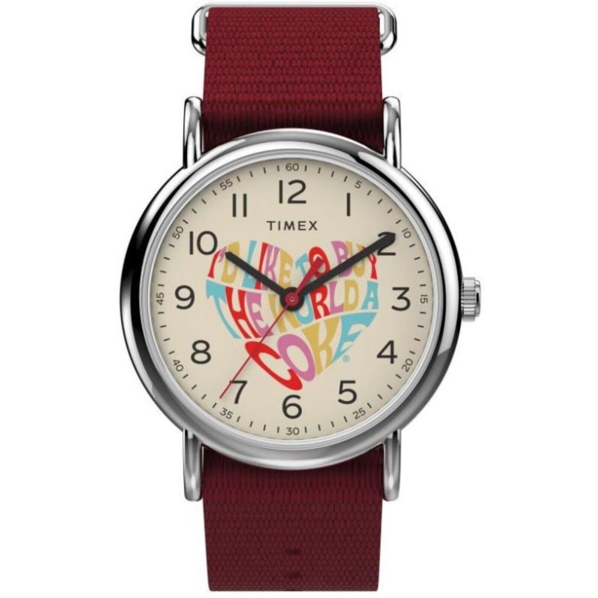 Timex Unisex Weekender Coca Cola Cream Dial Quartz Red Watch 38mm TW2V29800 - Dial: , Band: Red