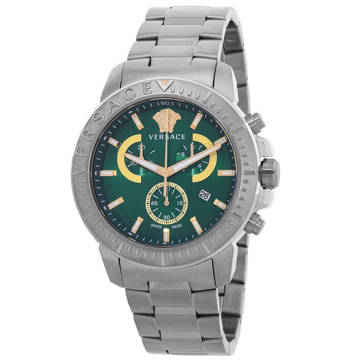 Versace Chrono Chronograph Quartz Green Dial Men`s Watch VE2E00821