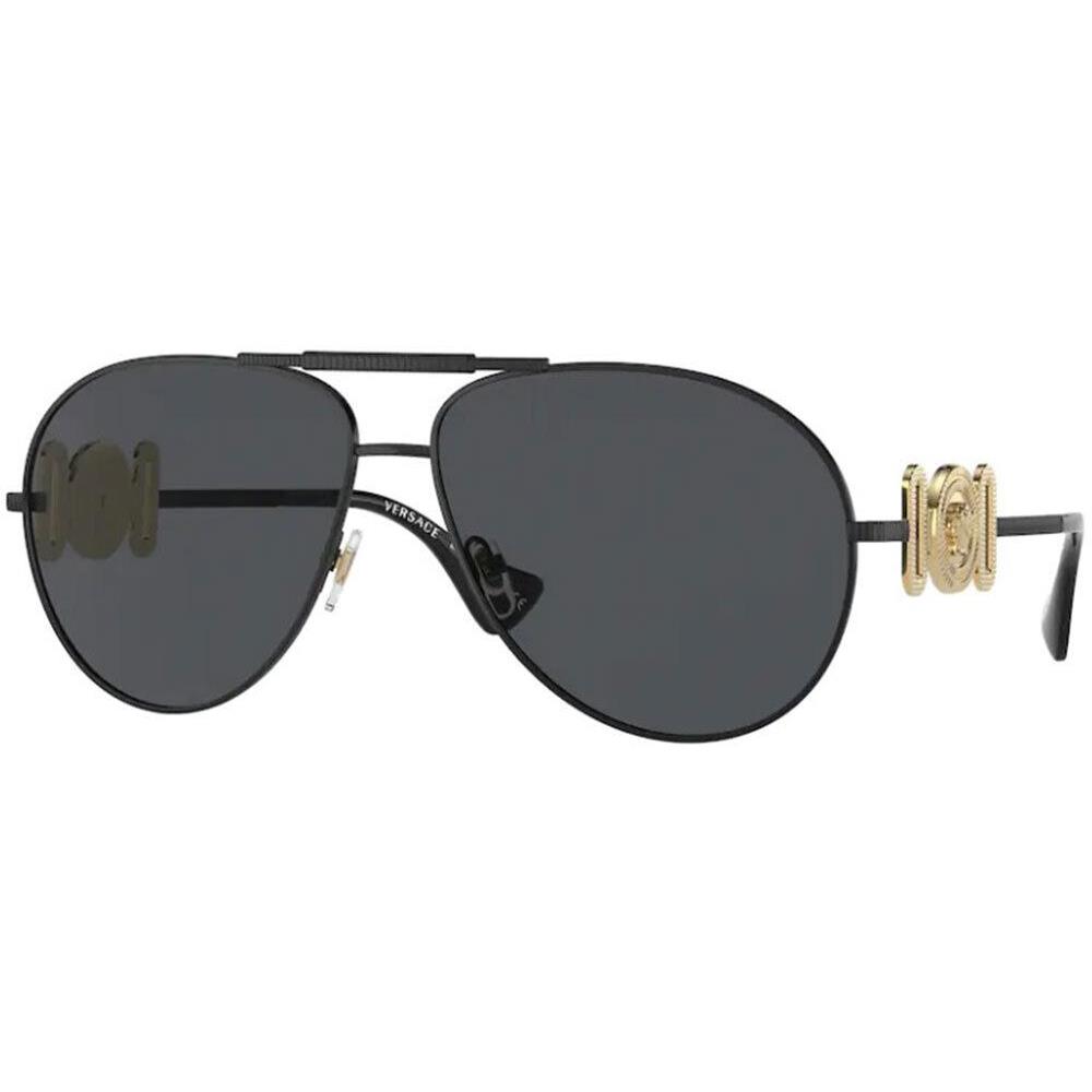 Versace VE2249 126187 Sunglasses Matte Black/dark Grey Lenses Pilot Shape 65mm - Frame: Black, Lens: Gray