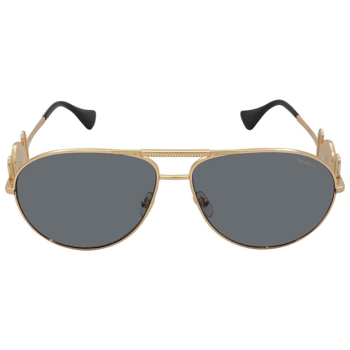 Versace Gray Pilot Unisex Sunglasses VE2249 100281 65 VE2249 100281 65 - Frame: Gold, Lens: Grey