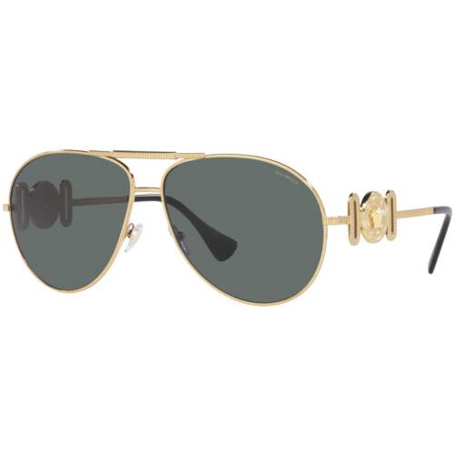 Versace Polarized Gold-tone Modern Aviator Sunglasses - VE2249-100281-65 - Italy - Frame: Gold-Tone, Lens: Grey