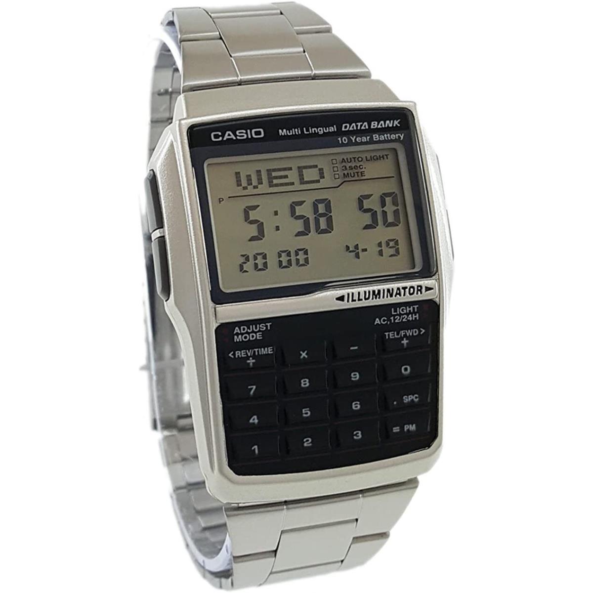 Casio Data Bank DBC32D-1A Digital Men`s Calculator Watch - Band: Silver