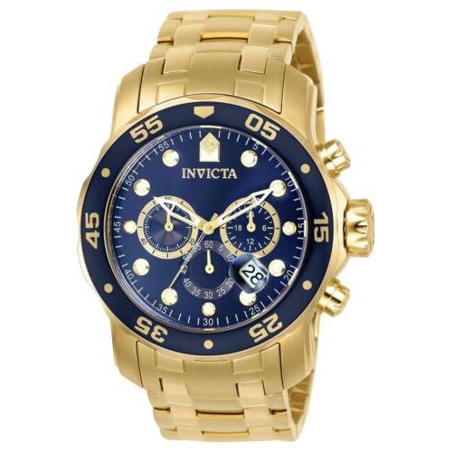Invicta Men`s Pro Diver Quartz Gold Chronograph Date Blue Dial 48mm Watch 0073