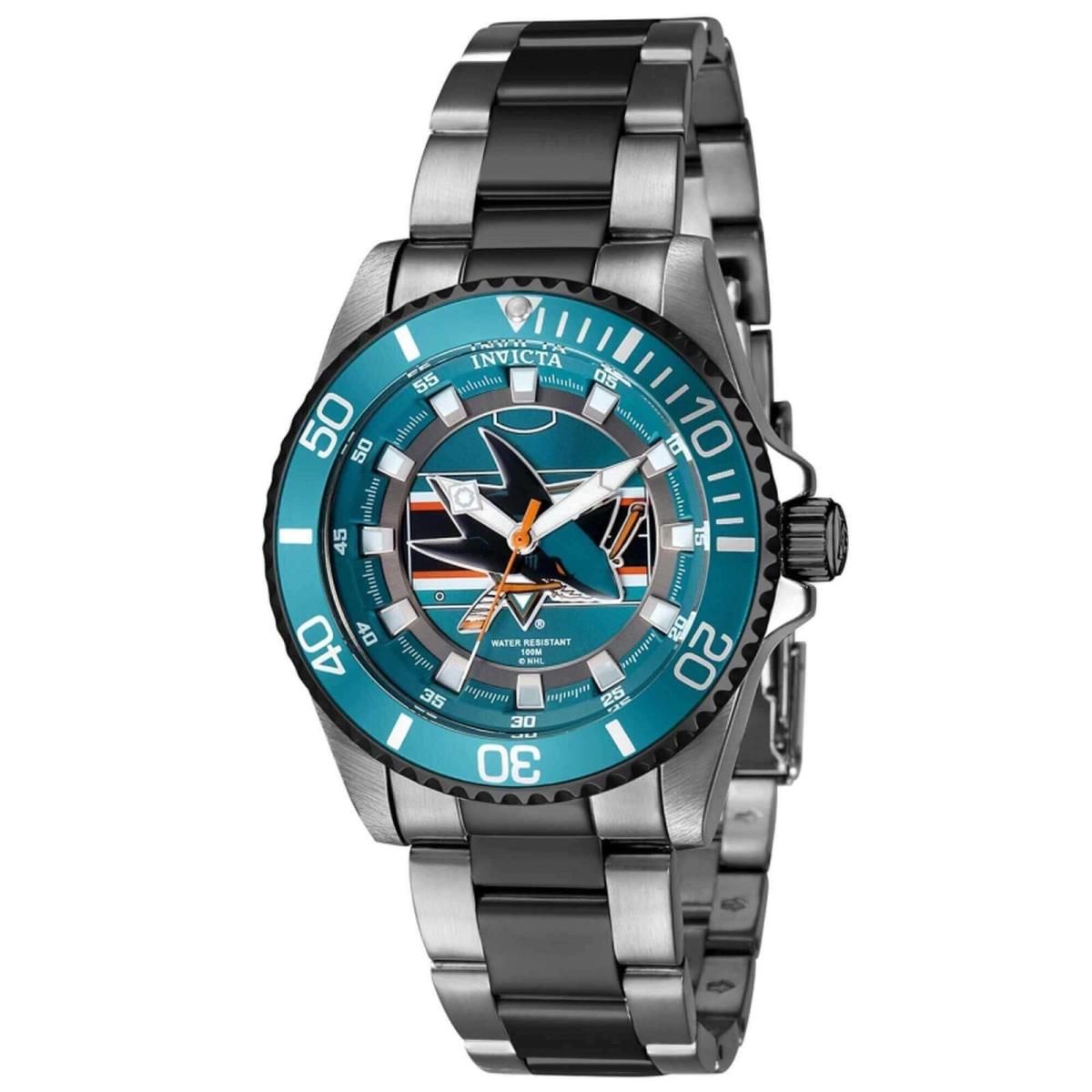 Invicta Women`s Watch Nhl San Jose Sharks Quartz Black and Silver Bracelet 42222 - Dial: Dark Green, Black, Band: Silver, Black