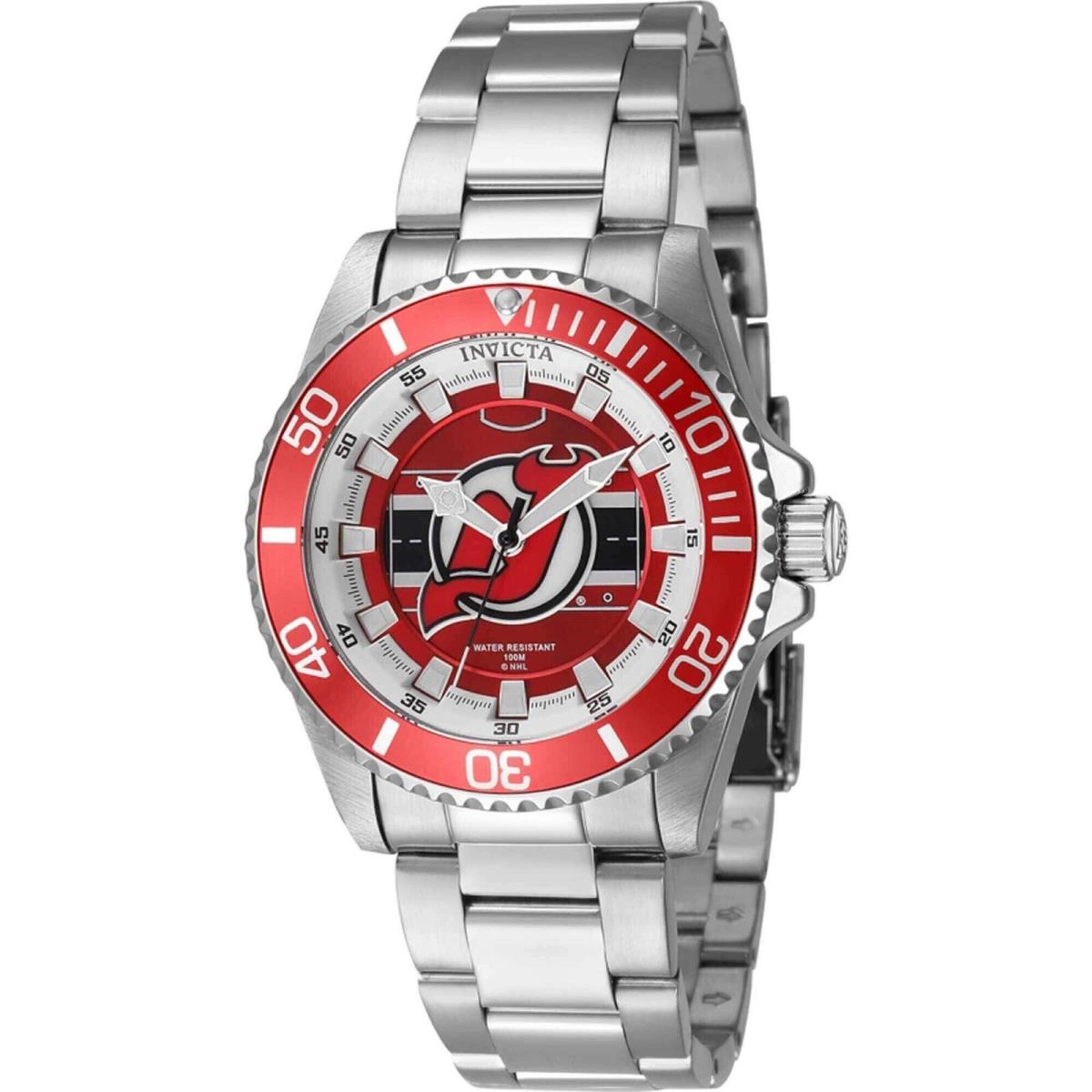 Invicta Women`s Watch Nhl Jersey Devils Quartz Silver Stainless Steel 42221 - Dial: Red, Black, Silver, Band: Silver