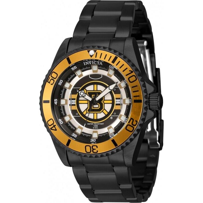 Invicta Women`s 38mm Nhl Boston Bruins Yellow Black Dial Black Bracelet SS Watch - Dial: Black, White, Yellow, Band: Black, Bezel: Black, White, Yellow