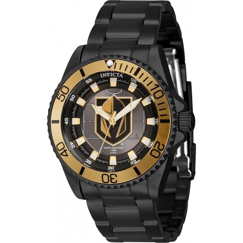 Invicta Women`s Nhl Vegas Golden Knights Black Dial Black Bracelet Watch 42209 - Dial: Black, Gold, White, Grey, Band: Black, Bezel: Black, Gold, White