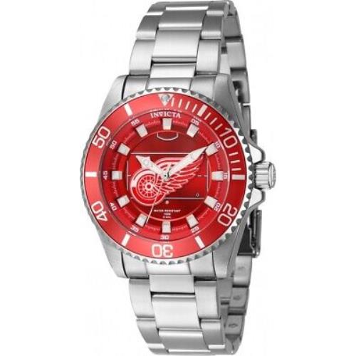 Invicta Nhl Detroit Red Wings Quartz Ladies Watch 42224 - Dial: Red and White, Band: Silver-tone, Bezel: Silver-tone