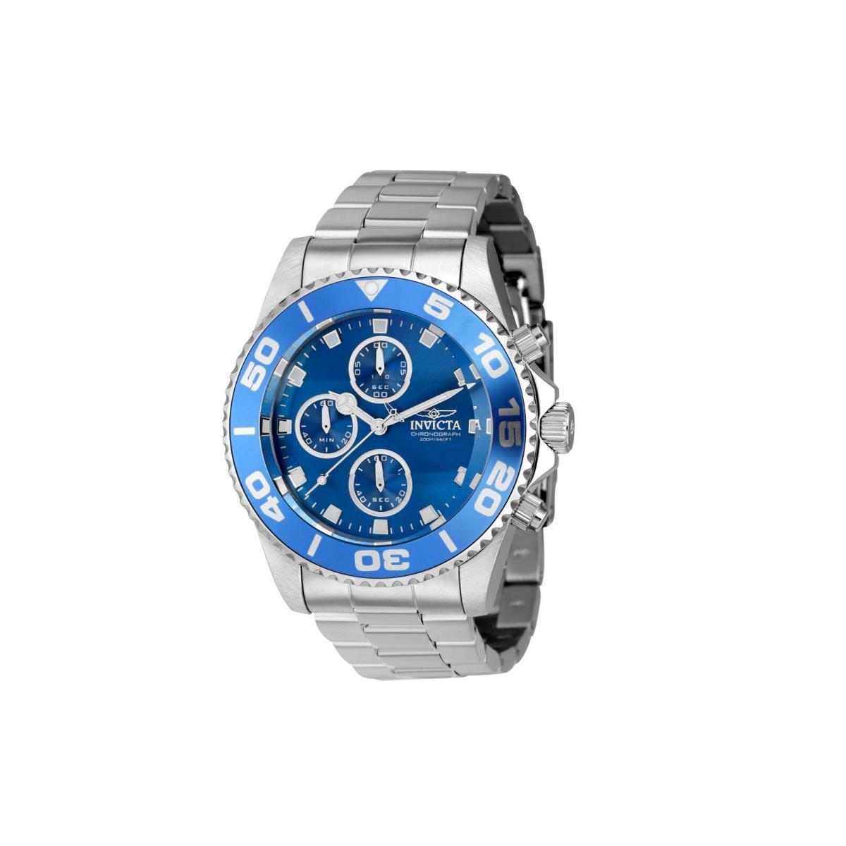Invicta Pro Driver Men`s 43mm Chronograph Blue Dial Silver Bracelet Watch 43406