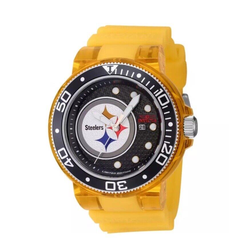 Invicta Nfl Pittsburgh Steeler Men`s 52mm Pro Diver Watch /collectable Football - Dial: Black, Gray, Multicolor, Silver, White, Band: Yellow, Bezel: Black, Silver