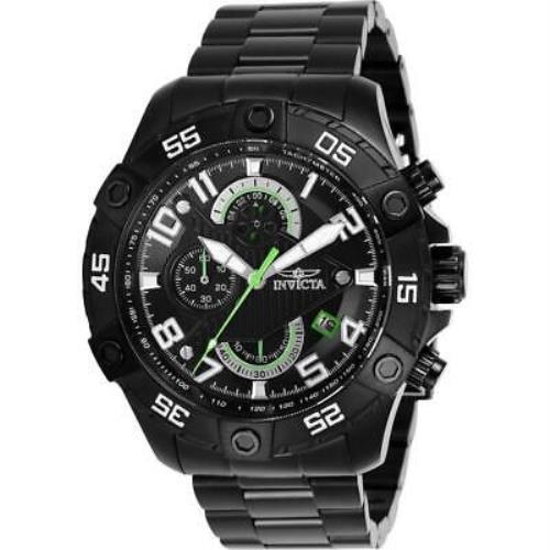 Invicta S1 Rally 26101 Men`s Round Black Green Analog Chronograph Date Watch - Black Dial, Black Band, Black Bezel
