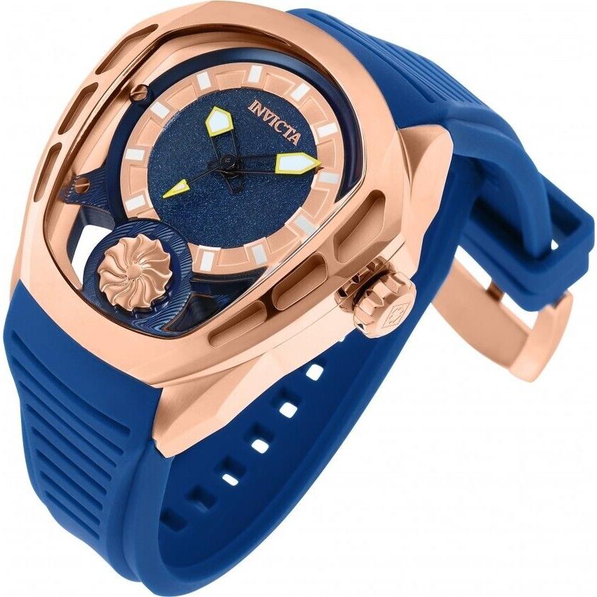 Invicta Men`s 49mm Akula Rose Gold Blue Dial Blue Silicone Band Automatic Watch