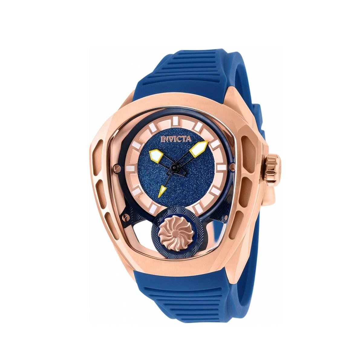 Invicta Men`s Watch Akula Automatic Rose Gold Tone and Blue Dial Strap 35444 - Dial: Rose Gold, Blue, Band: Blue