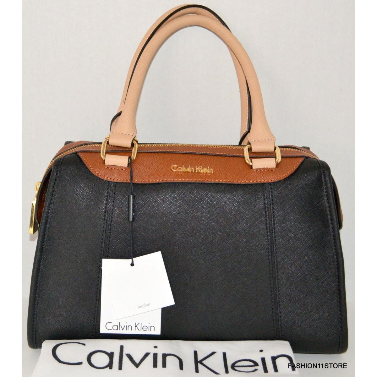 Calvin Klein Satchel Saffiano Bag Purse Handbag Sac Bolsa Black/brown