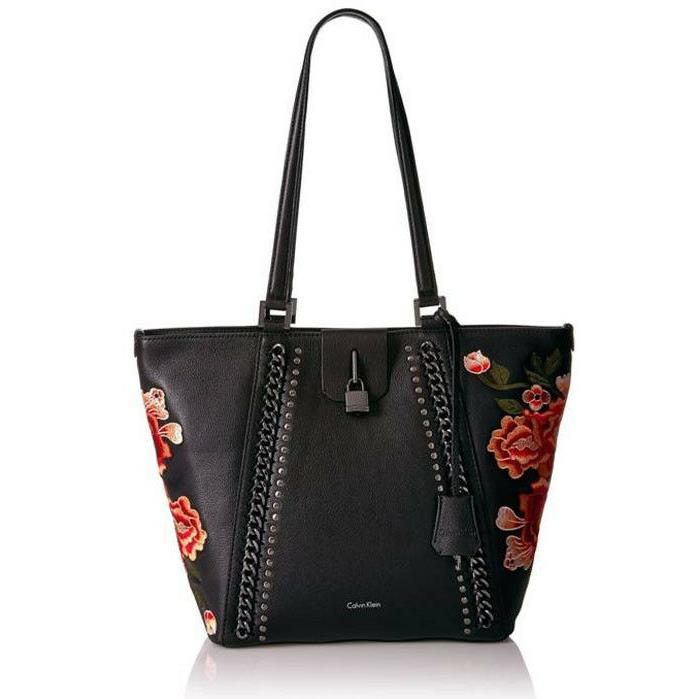 calvin klein black floral purse