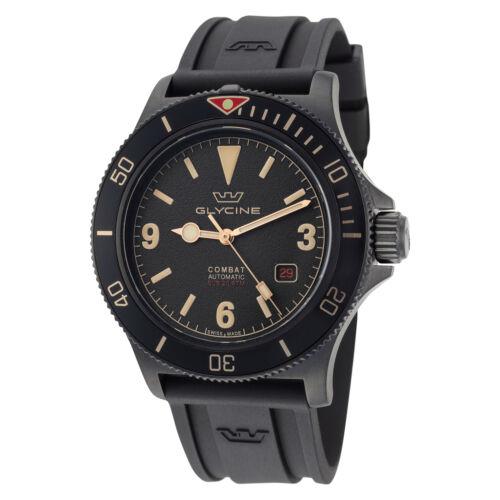 Glycine Men`s GL0269 Combat Sub Vintage 42mm Automatic Watch - Black Dial, Black Band, Black Other Dial
