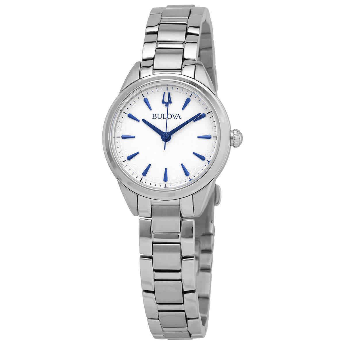 Bulova Sutton Quartz Silver Dial Ladies Watch 96L285 - Dial: White, Blue, Band: Silver, Bezel: Silver