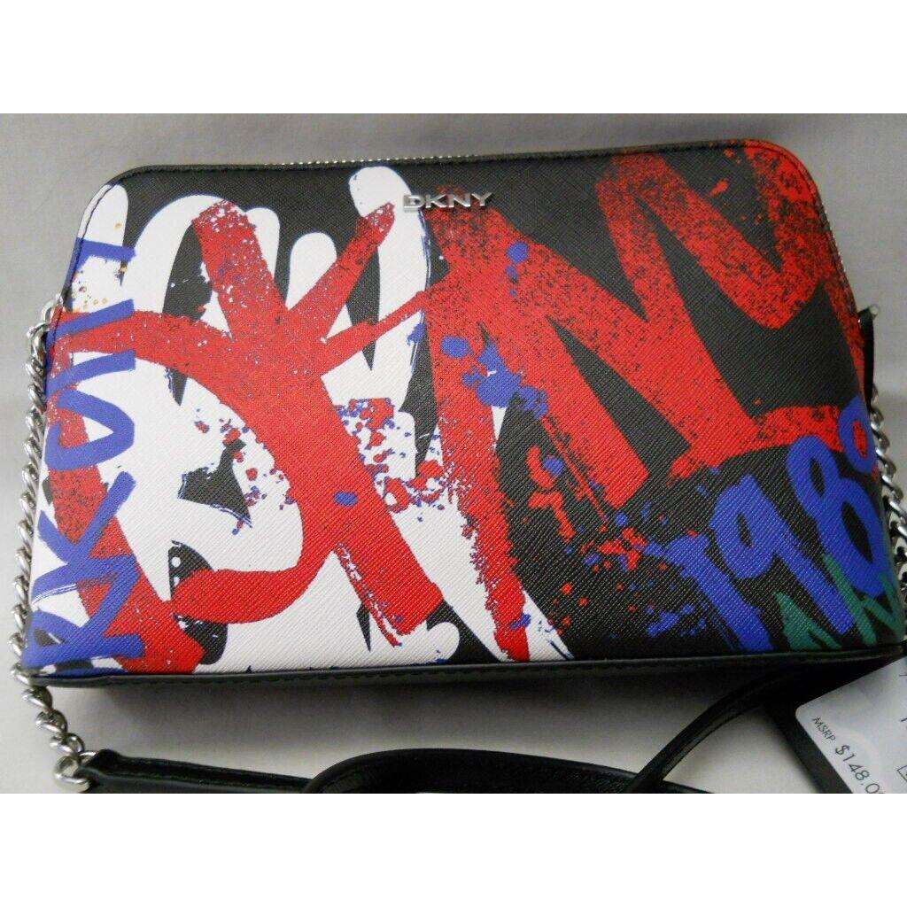 Dkny Bryant Dome Multicolor Graffiti Crossbody Purse Bag Vegan Leather Strap