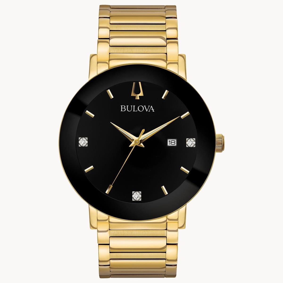 Bulova Futuro Black Dial Gold-tone Bracelet Men`s Watch 97D116 - Dial: Black, Band: Gold-Tone, Bezel: Black