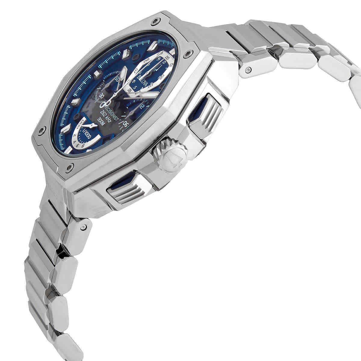 Bulova Precisionist Chronograph Quartz Men`s Watch 96B349 - Dial: Blue, Band: Silver, Gray, Bezel: Silver-tone