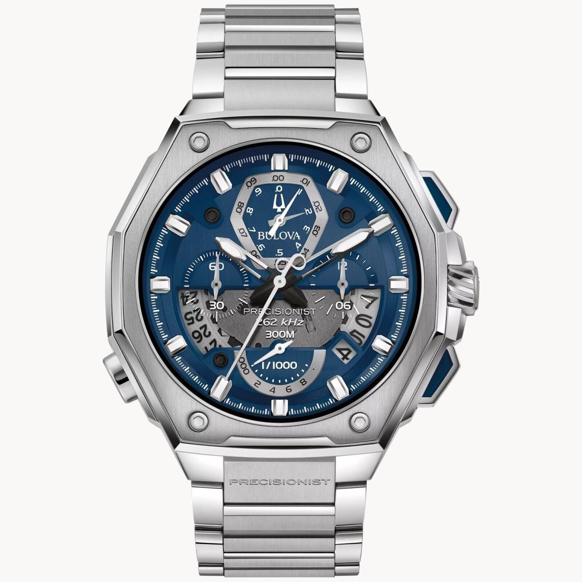 Bulova Precisionist Blue Dial Stainless Bracelet Men`s Watch 96B349 - Dial: Blue, Band: Silver