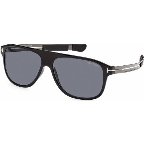 Tom Ford FT0880 01A Todd Shiny Black Silver Grey Smoke Men Large Sunglasses