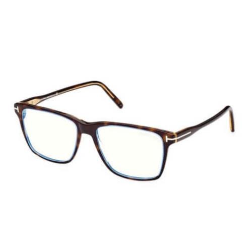 Tom Ford FT5817-B 055 Classic Havana /blue Block Square Men`s Eyeglasses